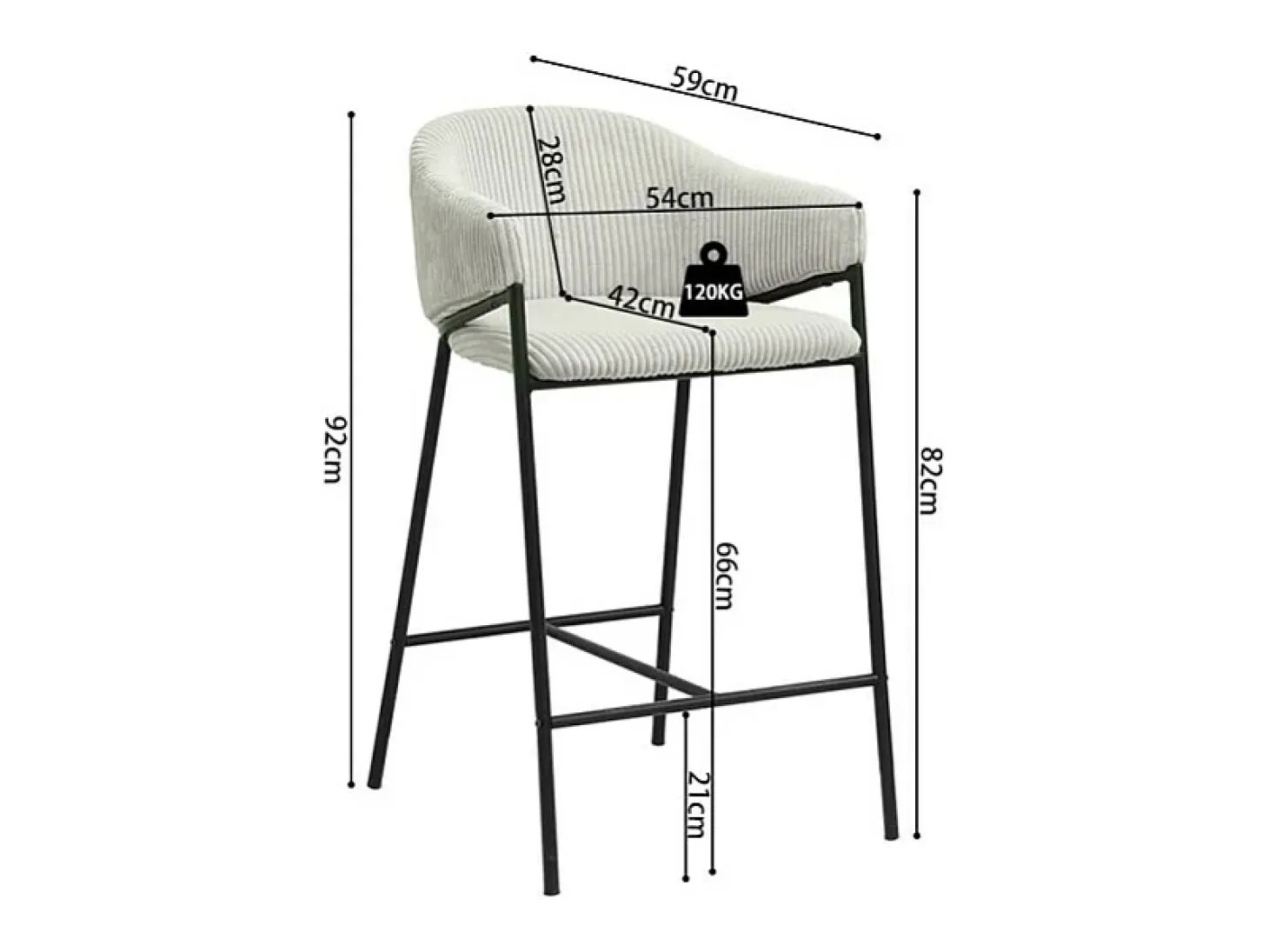 Silla de mostrador IMANY – Terciopelo acanalado gris claro – Con reposabrazos – Patas de metal negro – Estilo diseño/industrial