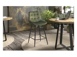 Silla de mostrador JUTE – Terciopelo verde – Patas de metal – Altura 95 cm – Estilo elegante
