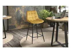 Silla de mostrador JUTE – Terciopelo color oro – Patas de metal – Altura 95 cm – Estilo elegante
