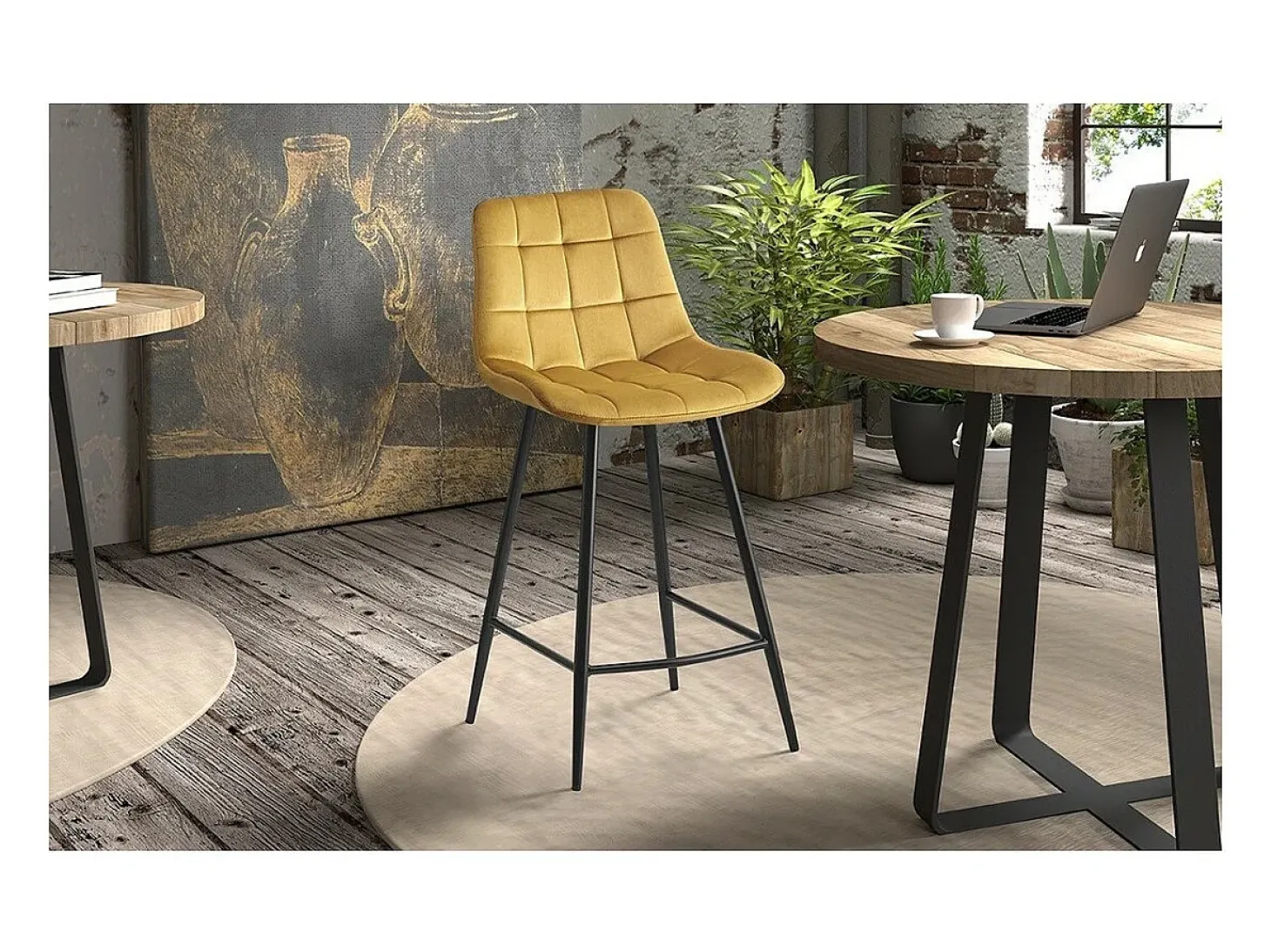 Silla de mostrador JUTE – Terciopelo color oro – Patas de metal – Altura 95 cm – Estilo elegante
