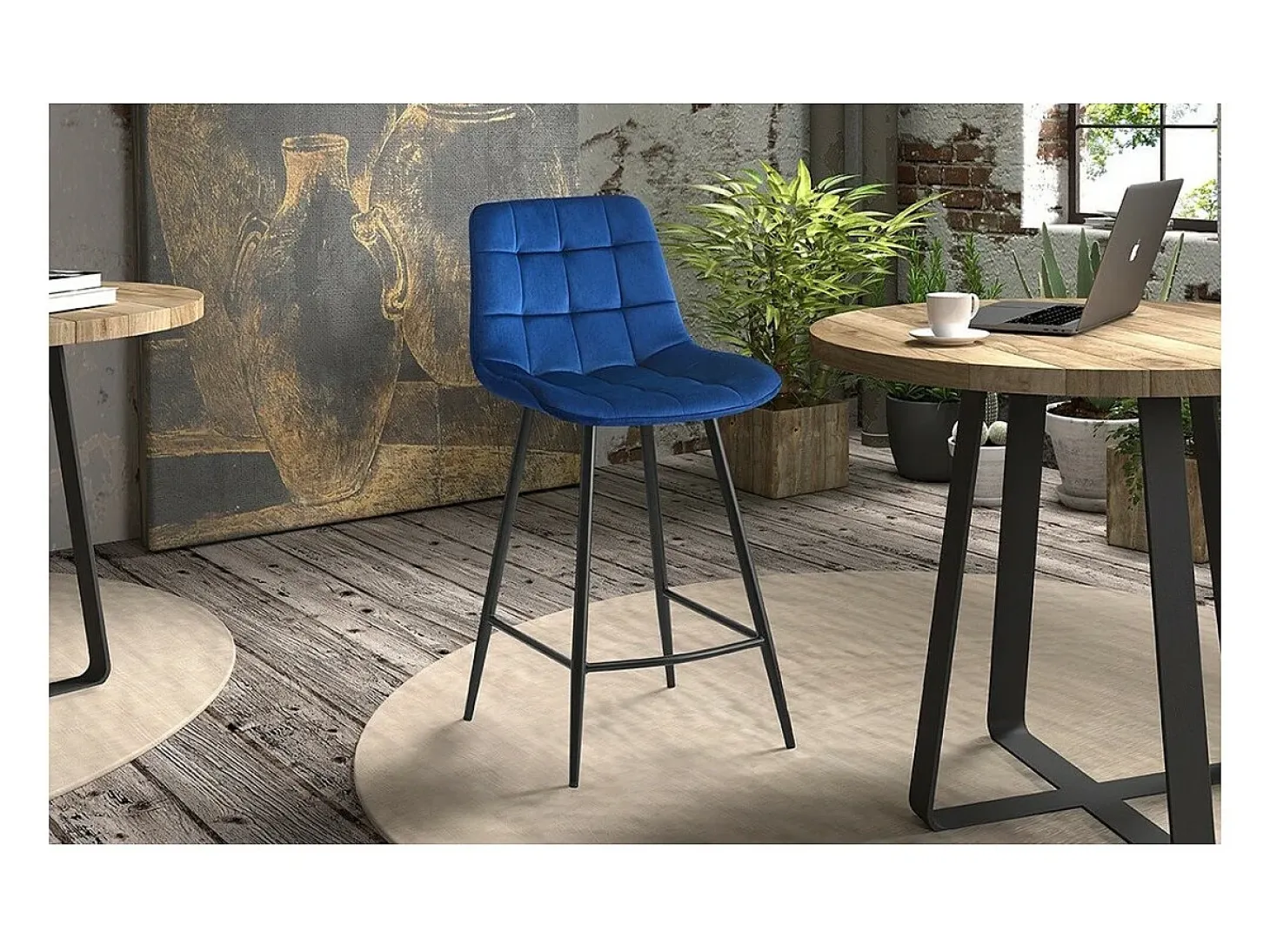 Silla de mostrador 'Jute' Terciopelo Azul, dimensiones: H95 x L46 x P36 cm