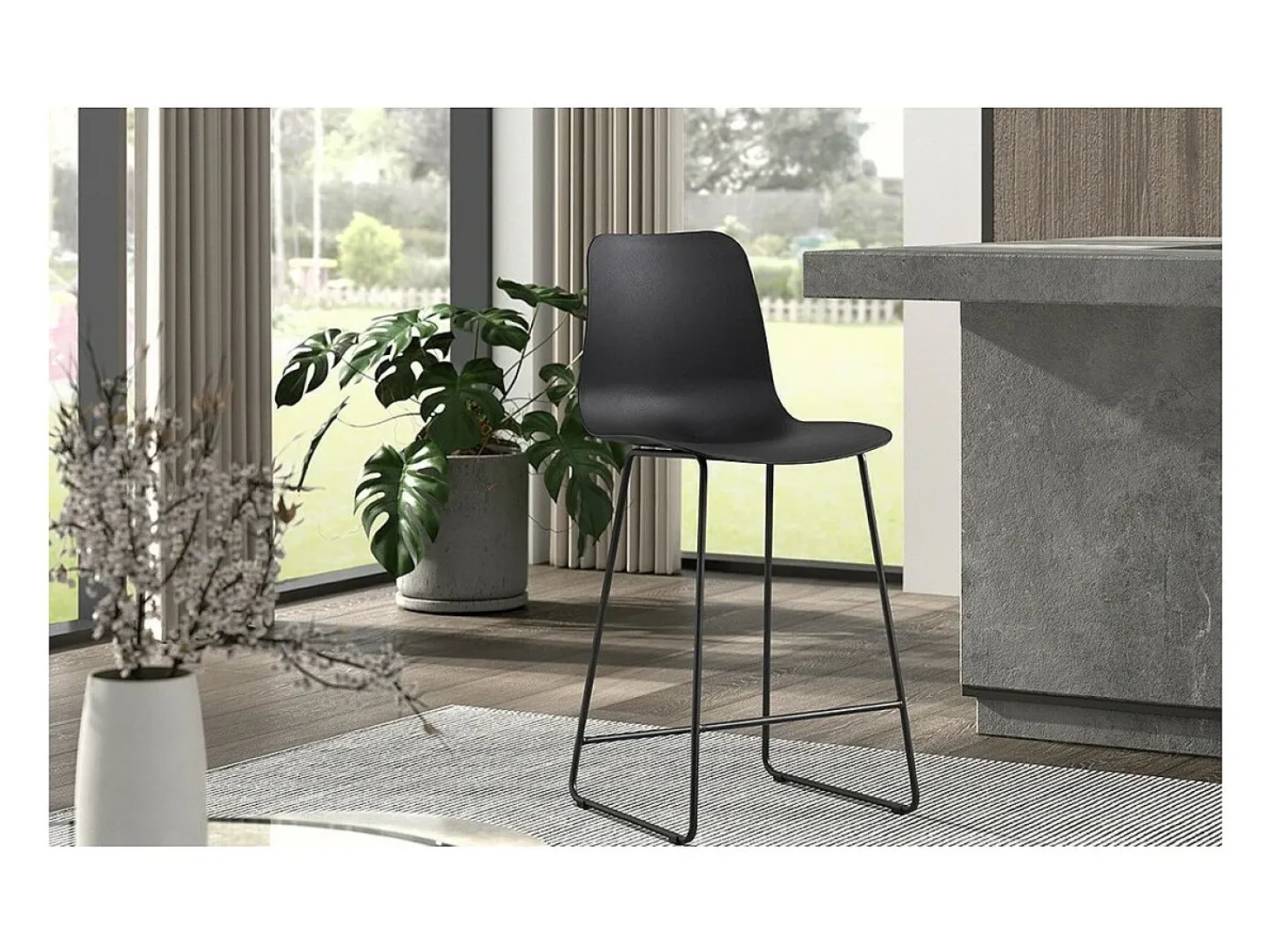Silla de mostrador ''Mario'' PP Negra, dimensiones: H100.5 x L51 x P44cm