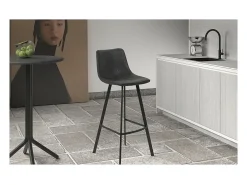 Silla de mostrador OZON - PU negro - Patas de metal - Altura 98 cm - Estilo industrial