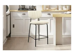 Silla de mostrador VENTURA – Tela beige – Patas de metal negro – Altura 97 cm – Estilo diseño/industrial