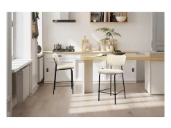 Silla de mostrador VENTURA – Tela beige – Patas de metal negro – Altura 97 cm – Estilo diseño/industrial