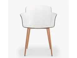 Silla de policarbonato transparente con reposabrazos y patas de madera Suntree - Natural