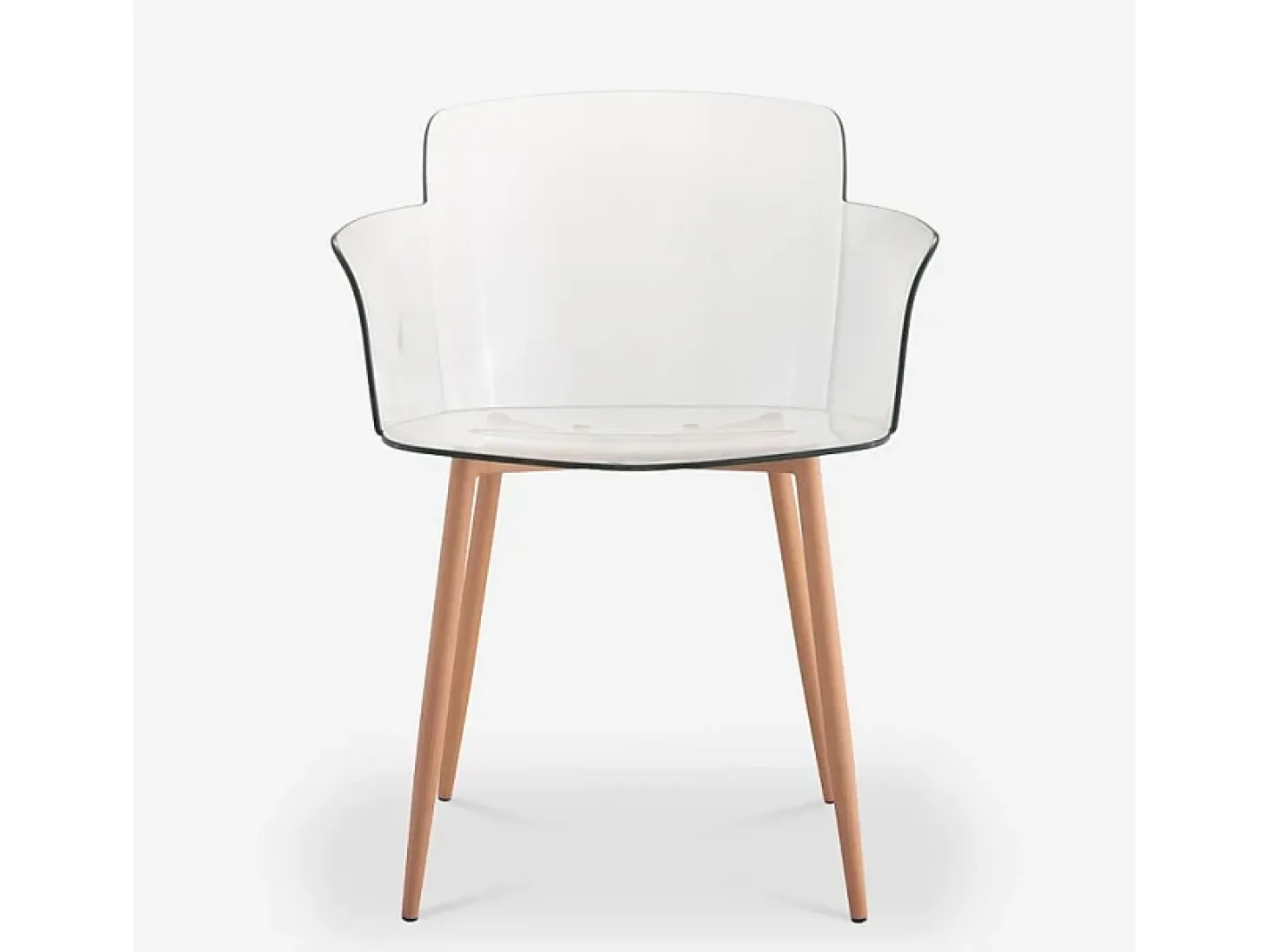 Silla de policarbonato transparente con reposabrazos y patas de madera Suntree - Natural