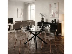 Silla de policarbonato transparente con reposabrazos y patas de madera Suntree - Natural