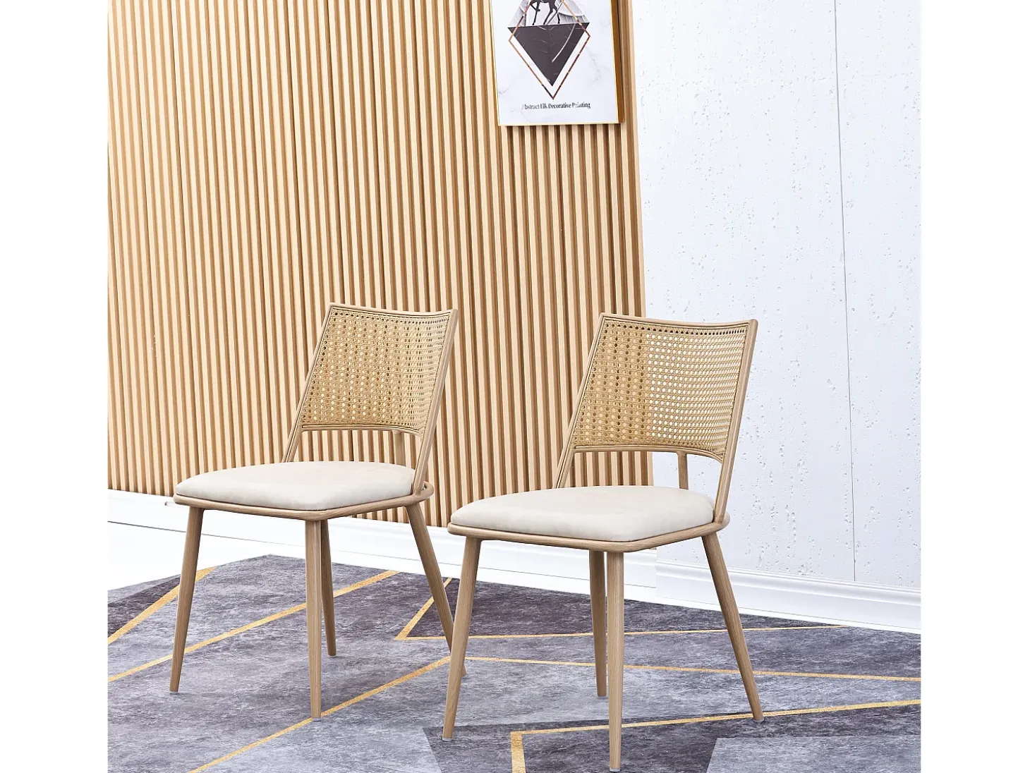 Silla de ratán con respaldo de PU, diseño moderno, beige (60x59x49 cm)