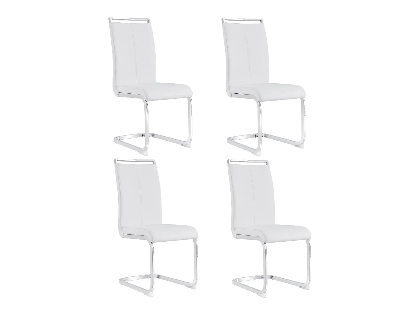 Silla de respaldo alto en polipiel sintética y terciopelo, estructura de metal cromado, juego de 4, color blanco (97 x 51 x 47 cm)