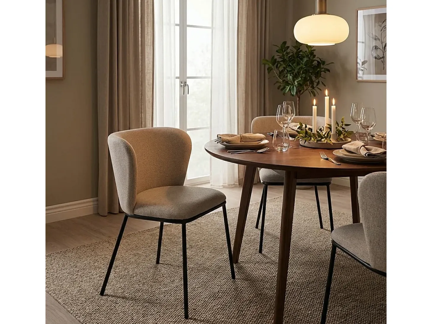 Silla de salón-comedor de diseño moderno de tela con patas negras Lasta - Blanco