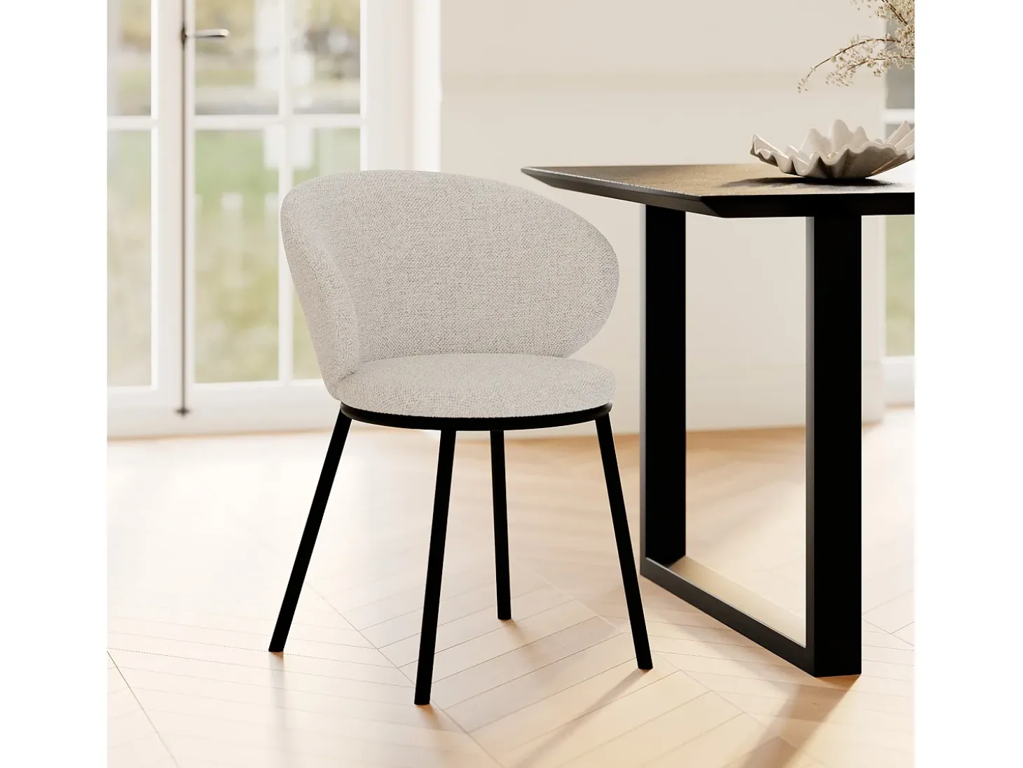 Silla de tejido beige con patas de metal negro - Angèle