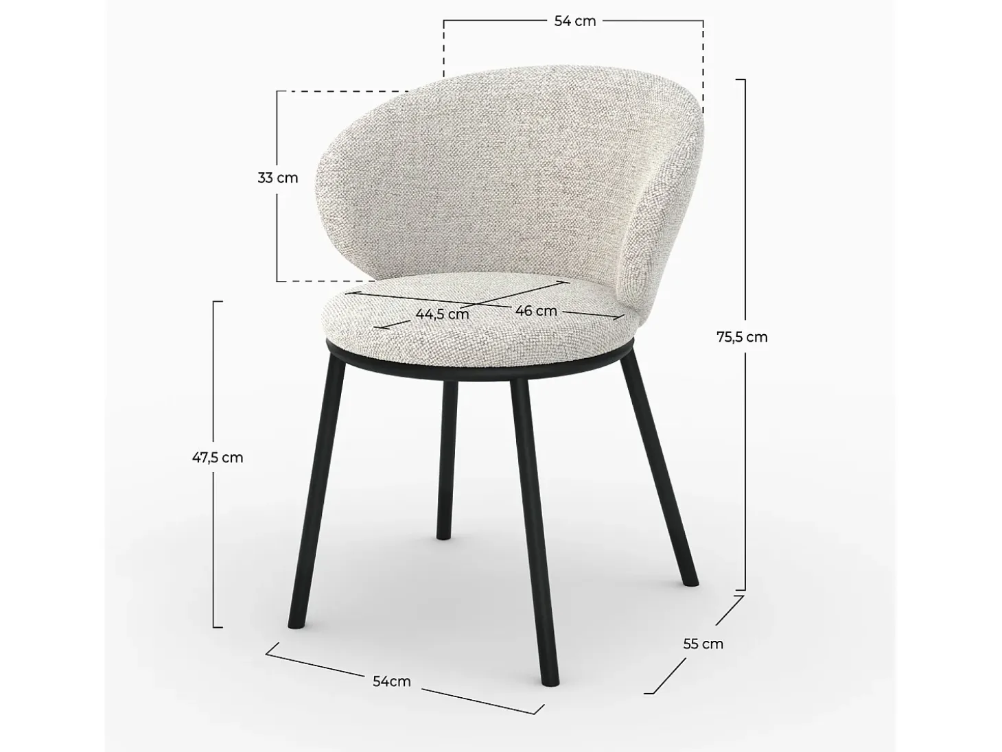 Silla de tejido beige con patas de metal negro - Angèle