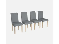 Silla de tela con patas de madera, set de 4 gris claro