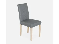 Silla de tela con patas de madera, set de 4 gris claro