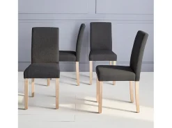 Silla de tela con patas de madera, set de 4 gris oscuro