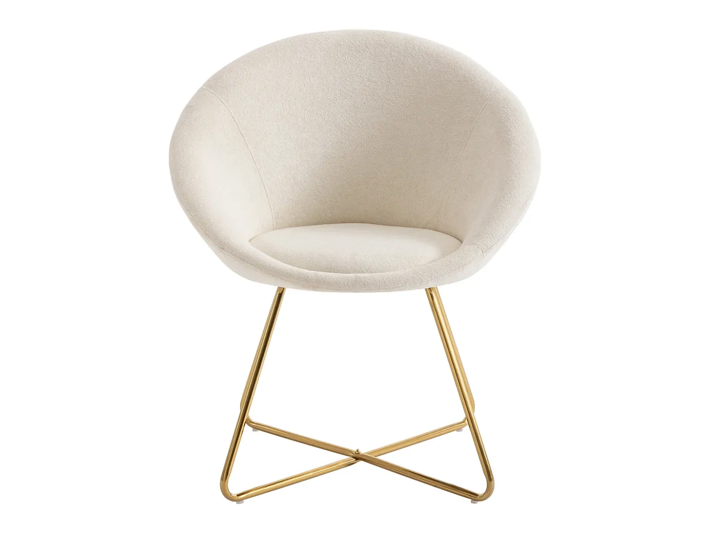 Silla de tela rizada y metal dorado - Blanco - BURBAN