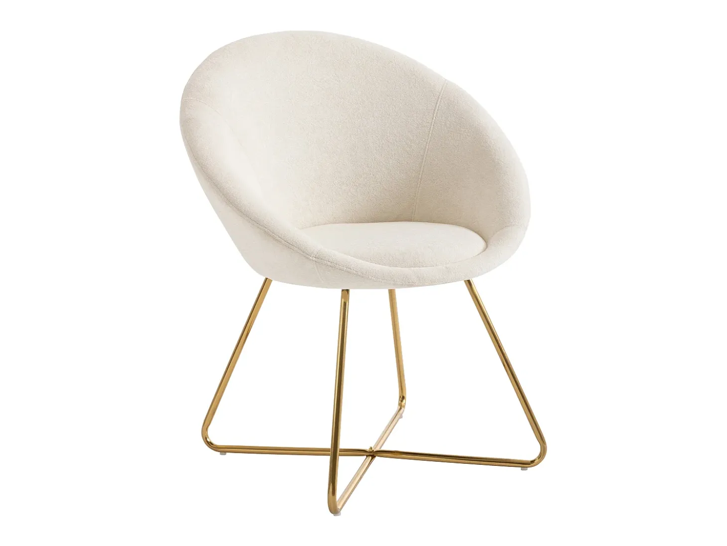 Silla de tela rizada y metal dorado - Blanco - BURBAN