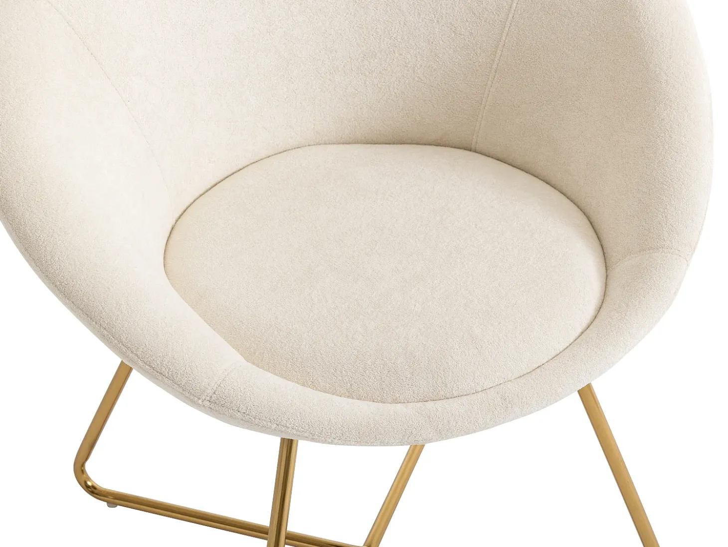 Silla de tela rizada y metal dorado - Blanco - BURBAN
