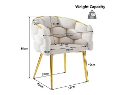 Silla de terciopelo beige y metal dorado con patas ajustables