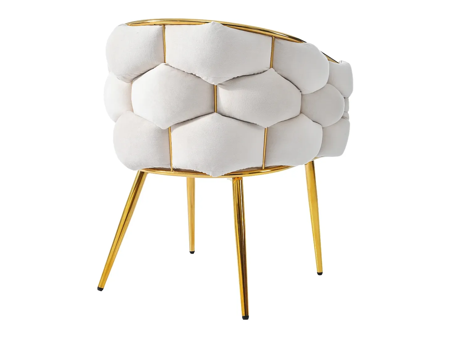 Silla de terciopelo beige y metal dorado con patas ajustables