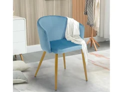 Silla de terciopelo de comedor de cocina moderna con patas doradas Patogu - Azul