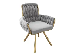 Silla de terciopelo giratorio de 6 piezas, con reposabrazos y pies de metal, respaldo espacioso, gris, 63x50x87cm