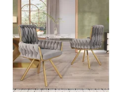 Silla de terciopelo giratorio de 6 piezas, con reposabrazos y pies de metal, respaldo espacioso, gris, 63x50x87cm