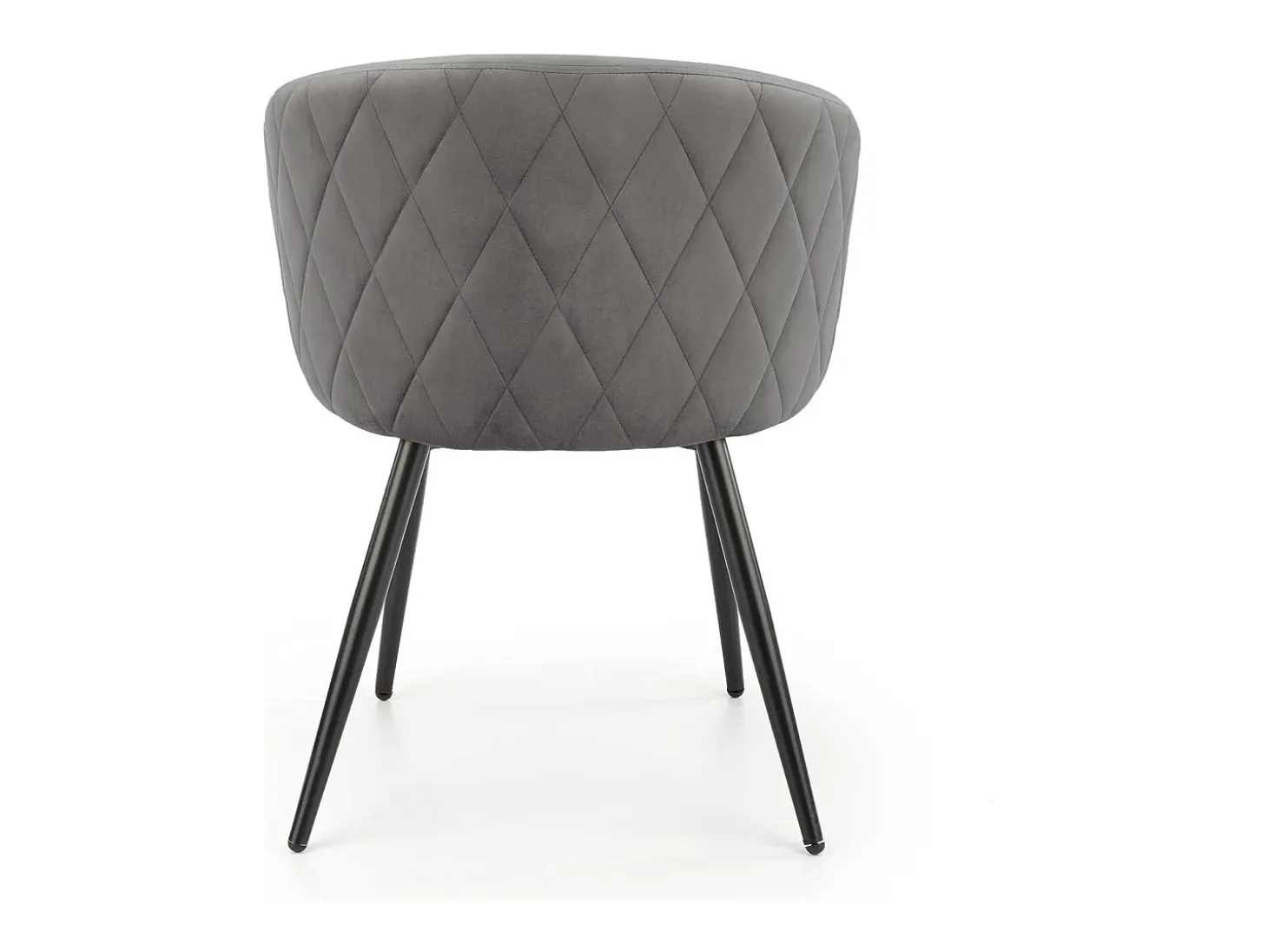 Silla de terciopelo gris con respaldo redondeado y patas de metal negro ERIKA