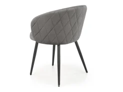 Silla de terciopelo gris con respaldo redondeado y patas de metal negro ERIKA
