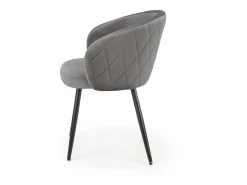 Silla de terciopelo gris con respaldo redondeado y patas de metal negro ERIKA