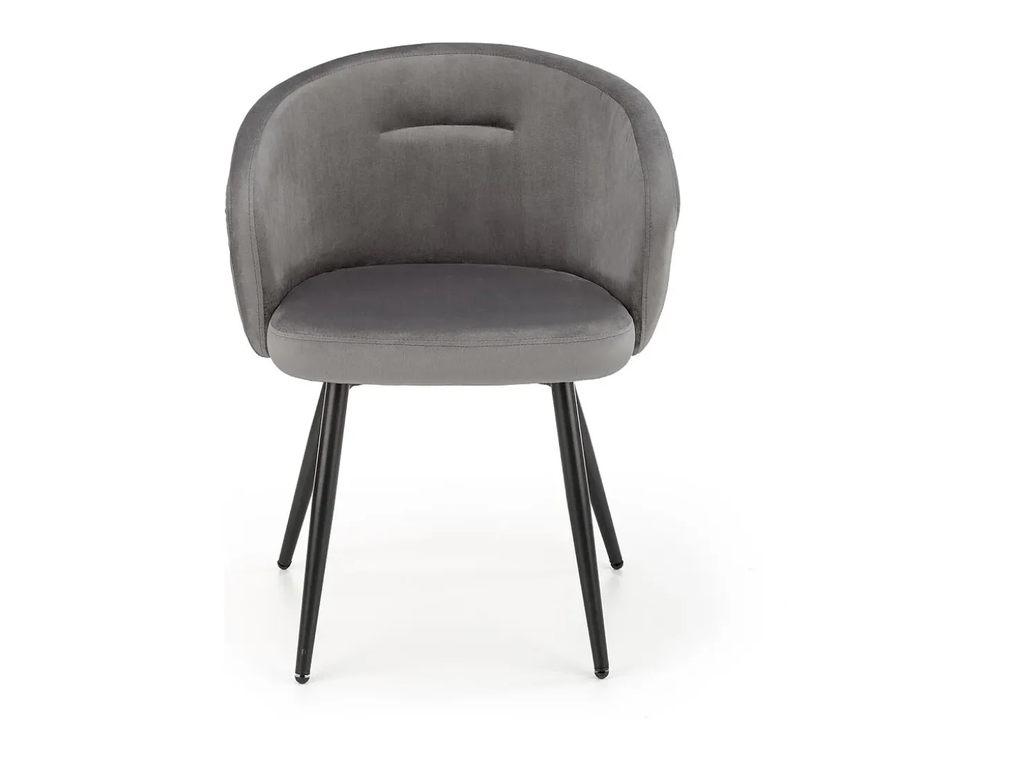 Silla de terciopelo gris con respaldo redondeado y patas de metal negro ERIKA