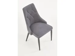 Silla de terciopelo gris oscuro con respaldo acolchado y patas de acero negro COSMOS