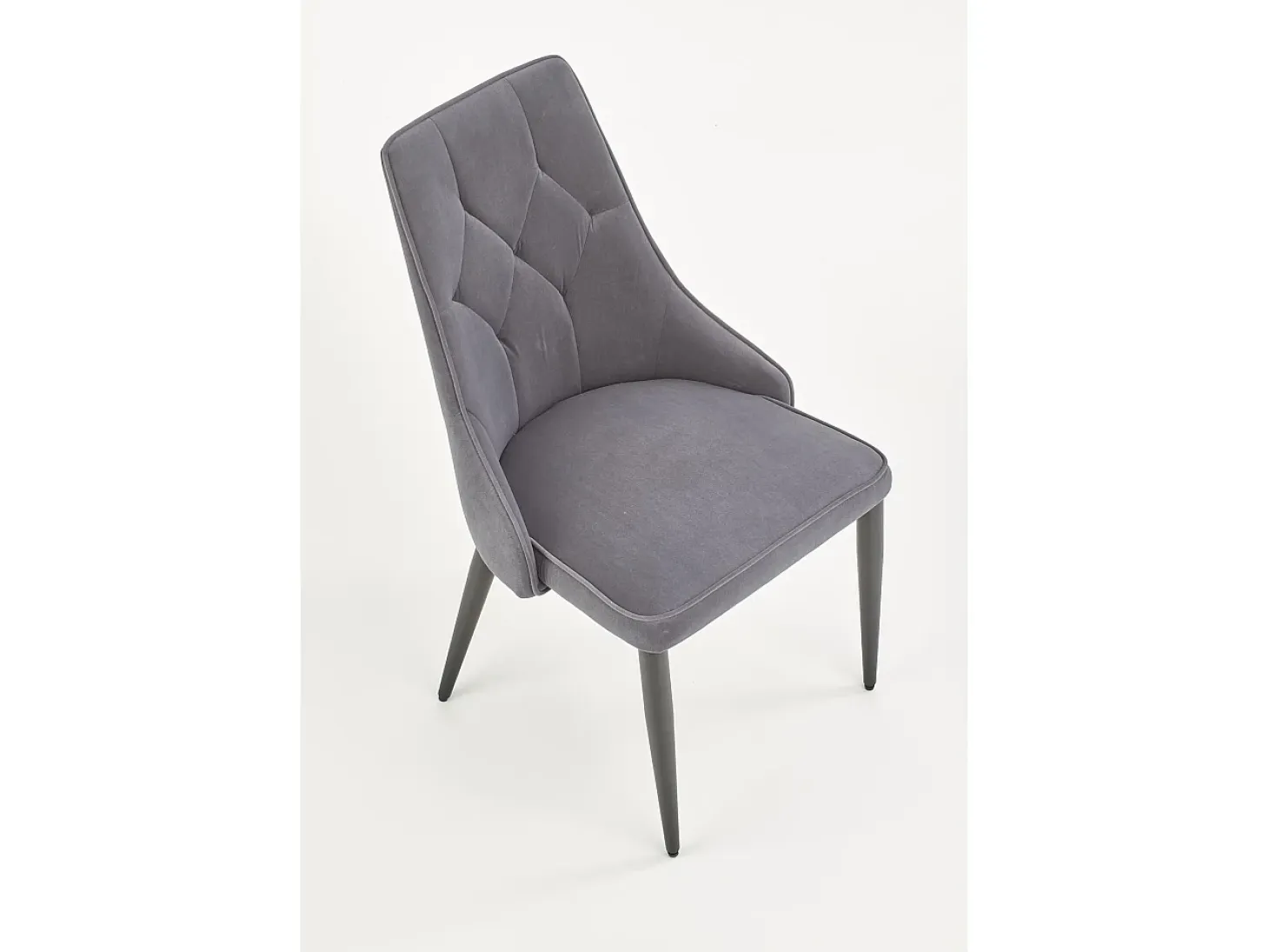 Silla de terciopelo gris oscuro con respaldo acolchado y patas de acero negro COSMOS