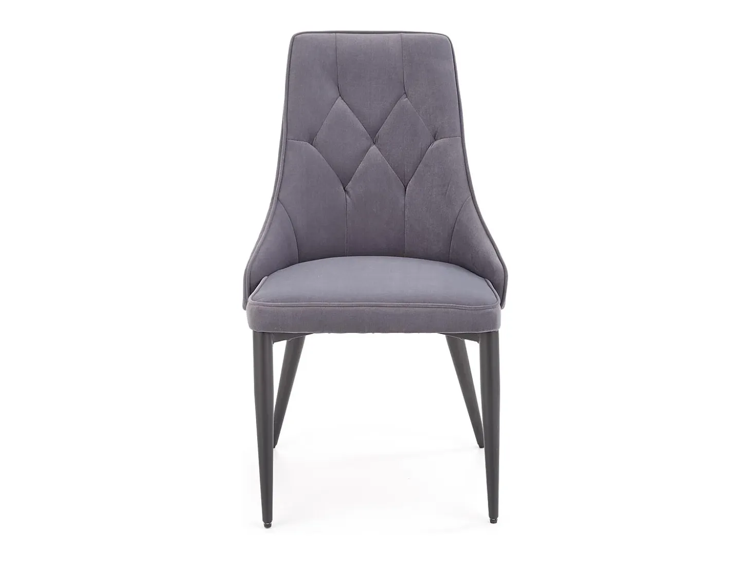 Silla de terciopelo gris oscuro con respaldo acolchado y patas de acero negro COSMOS