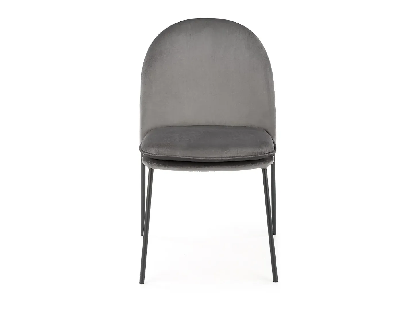 Silla de terciopelo gris con finas patas de metal negro MEET