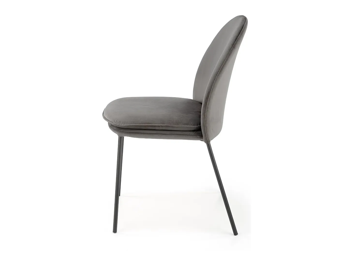 Silla de terciopelo gris con finas patas de metal negro MEET