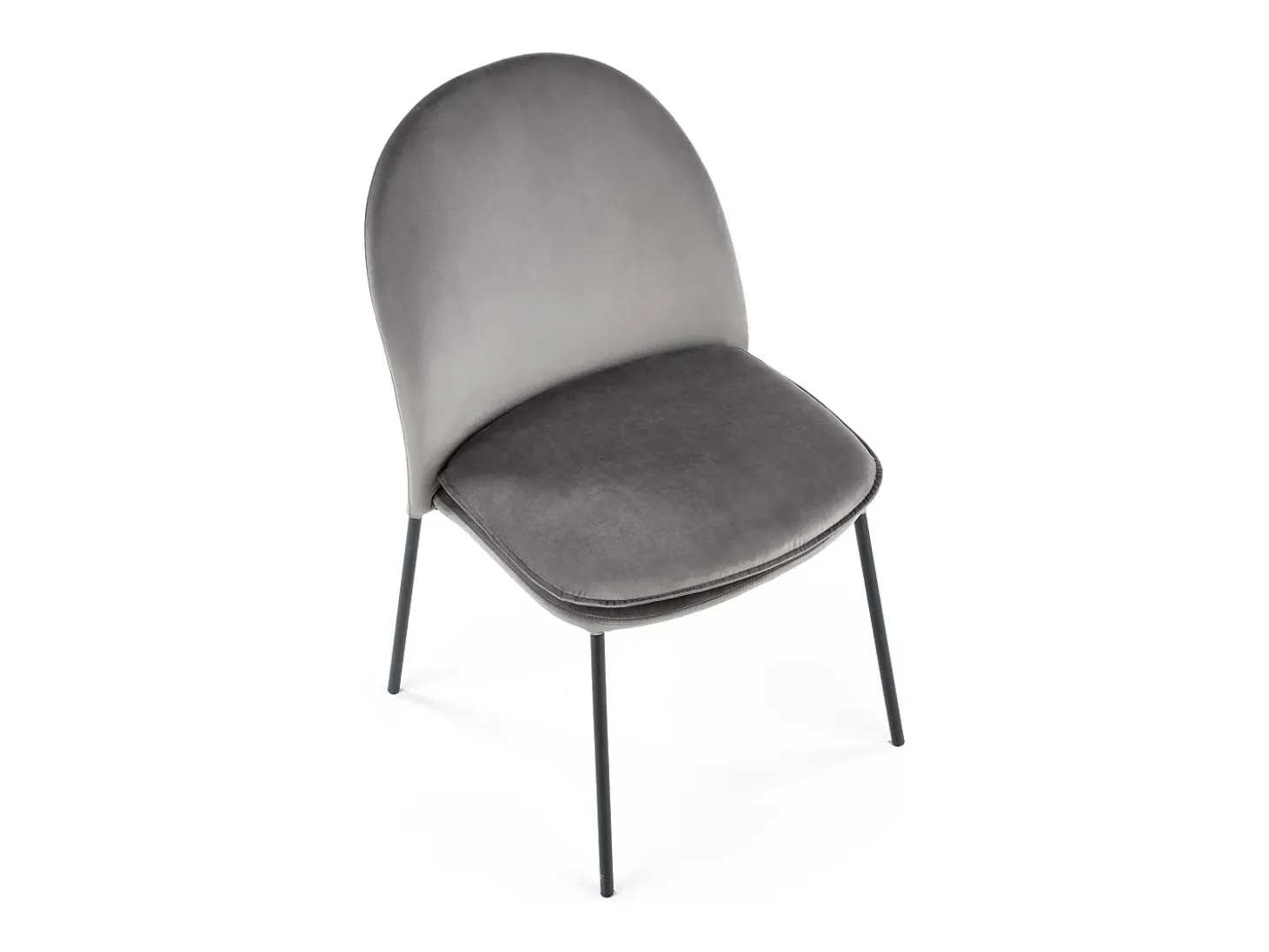 Silla de terciopelo gris con finas patas de metal negro MEET