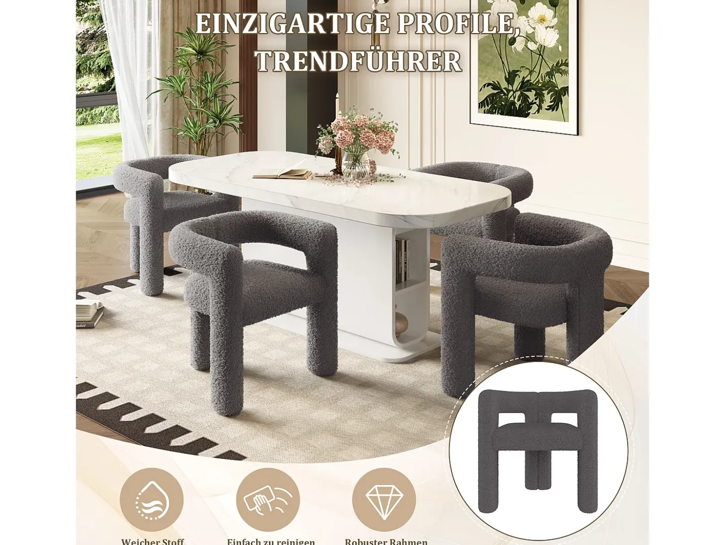 Silla de terciopelo Teddy gris antracita - estilo patchwork - ideal para cafeterías, salón o comidas en familia