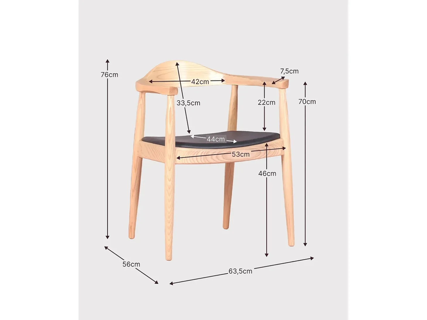 Silla en madera de fresno y cojín de polipiel - Santon - Fresno Natural