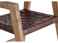 Silla en piel natural y madera de mango