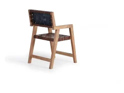 Silla en piel natural y madera de mango