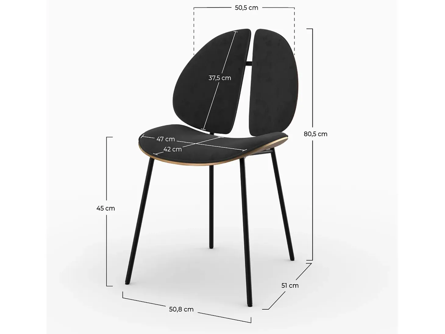 Silla en terciopelo negro y madera de nogal - Coccinelle