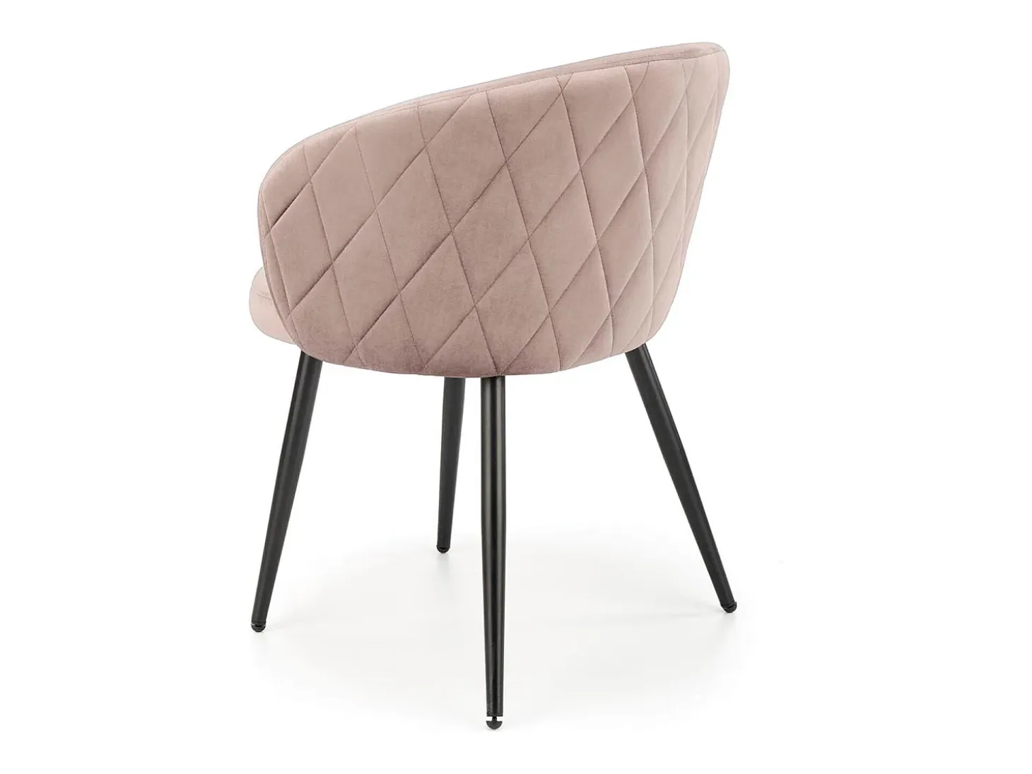 Silla Erika de terciopelo beige con respaldo redondeado y patas de metal negro