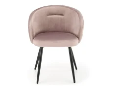Silla Erika de terciopelo beige con respaldo redondeado y patas de metal negro