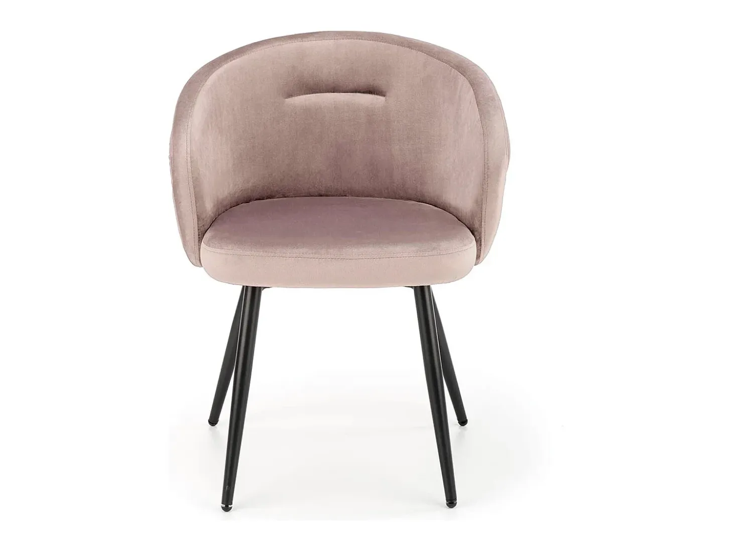 Silla Erika de terciopelo beige con respaldo redondeado y patas de metal negro