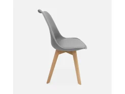 Silla escandinava con patas de madera de haya, set de 4 gris