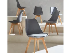 Silla escandinava con patas de madera de haya, set de 6 gris