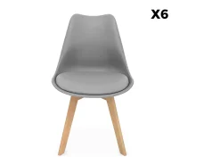 Silla escandinava con patas de madera de haya, set de 6 gris