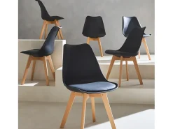 Silla escandinava con patas de madera de haya, set de 6 negro